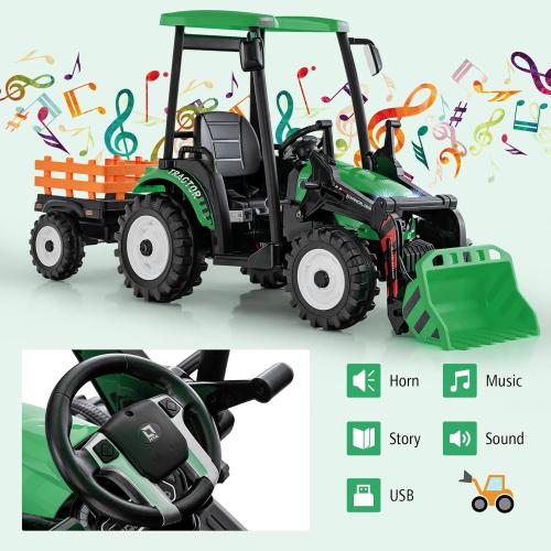 12 Volt Tractor and Trailer with Roof & Front Loader - Toymaster - Fagan Toys