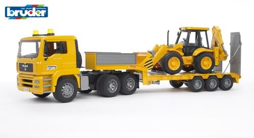 Bruder MAN TGA Low Loader Truck with JCB 4CX Backhoe Loader