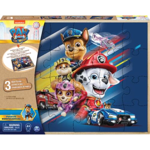 Paw Patrol MOVIE Wood 3 Pk Puzzle in Wood Storage Tray