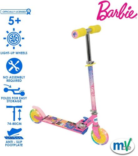Barbie Kids Folding Inline Scooter with Motion-Activated Light-Up LED Wheels -  - Fagan Toys
