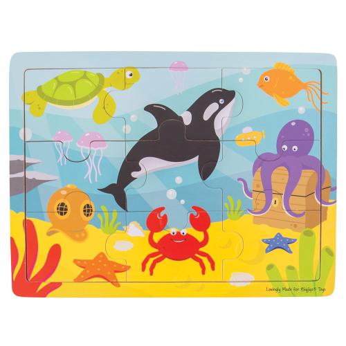 Bigjigs Toys 9 Piece Underwater Wooden Jigsaw Puzzle Tray