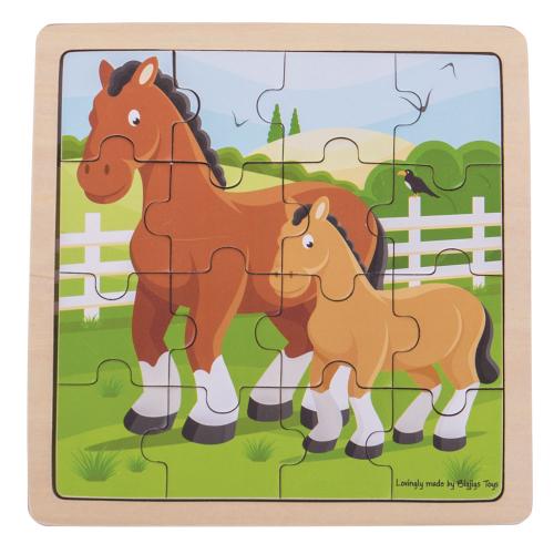 Bigjigs Toys Horse & Foal Puzzle - Wooden Animal Jigsaw