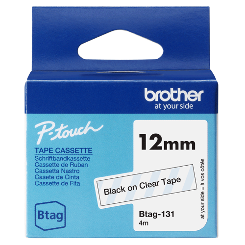 Brother Btag-131 Labelling Tape Cassette – Black on Clear, 12mm wide, Non-Laminated