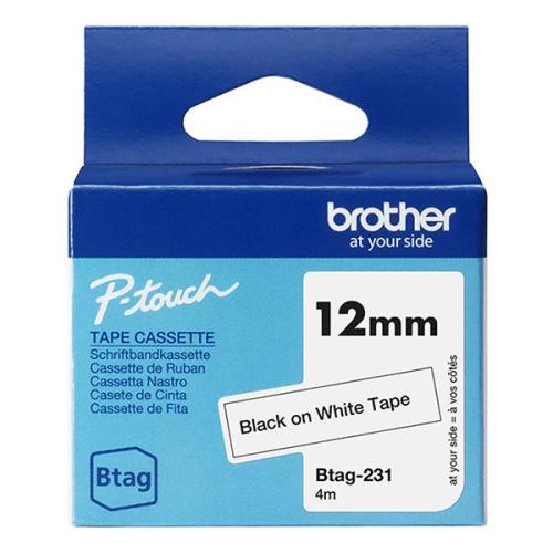 Brother Btag-231 Labelling Tape Cassette – Black on White, 12mm wide, Non-Laminated