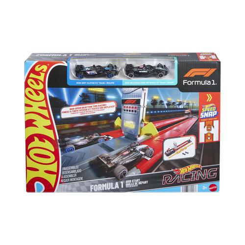 Hot Wheels Racing Track Formula 1 Grid Start Playset with 2 Die-Cast Vehicles