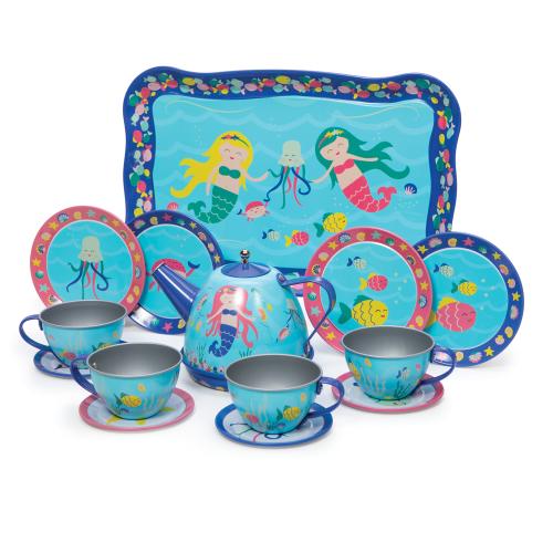 Bigjigs Toys Mermaid Tin Tea Set - Kids Imaginative Play Set
