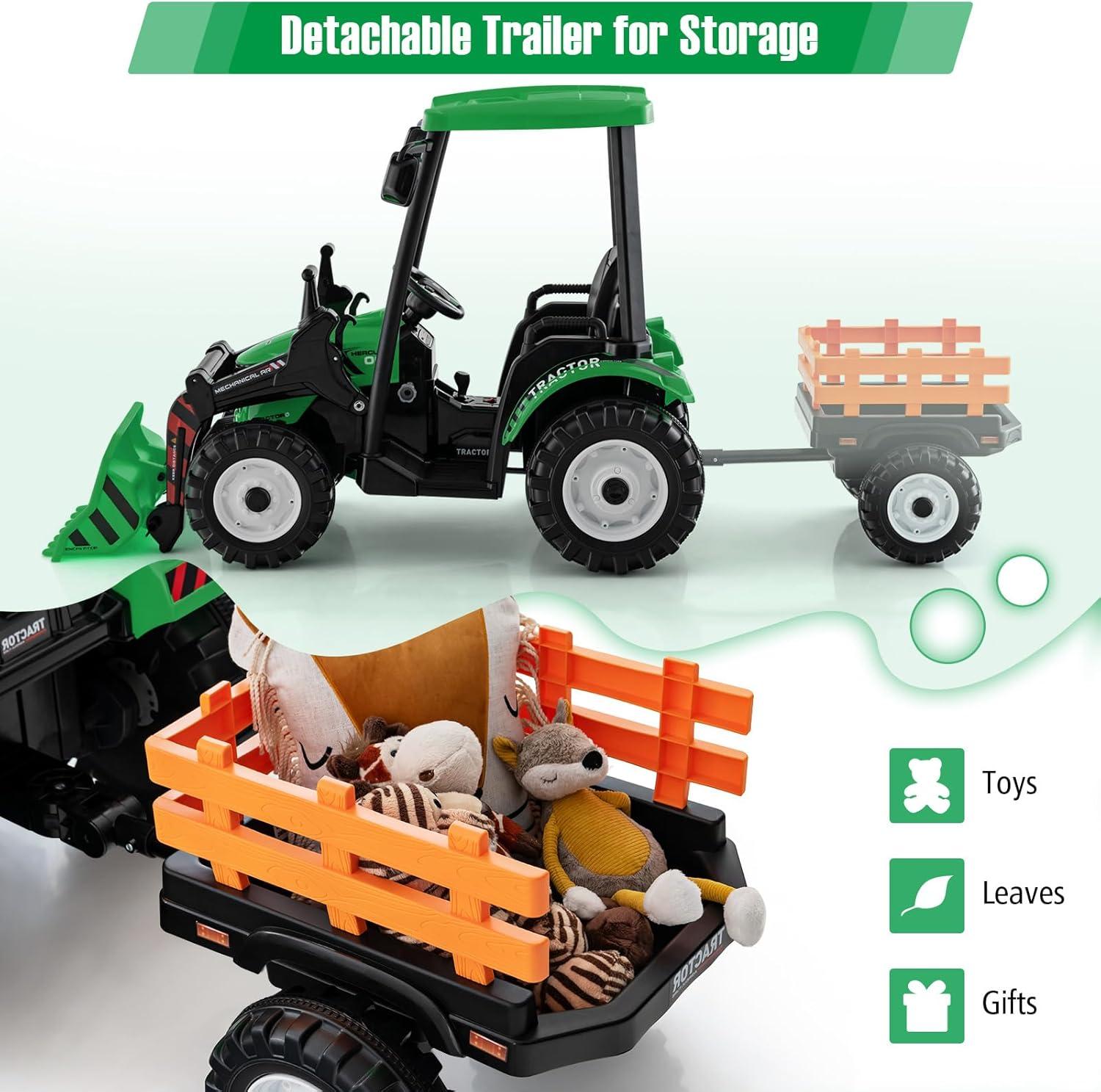 12 Volt Tractor and Trailer with Roof & Front Loader - Toymaster - Fagan Toys