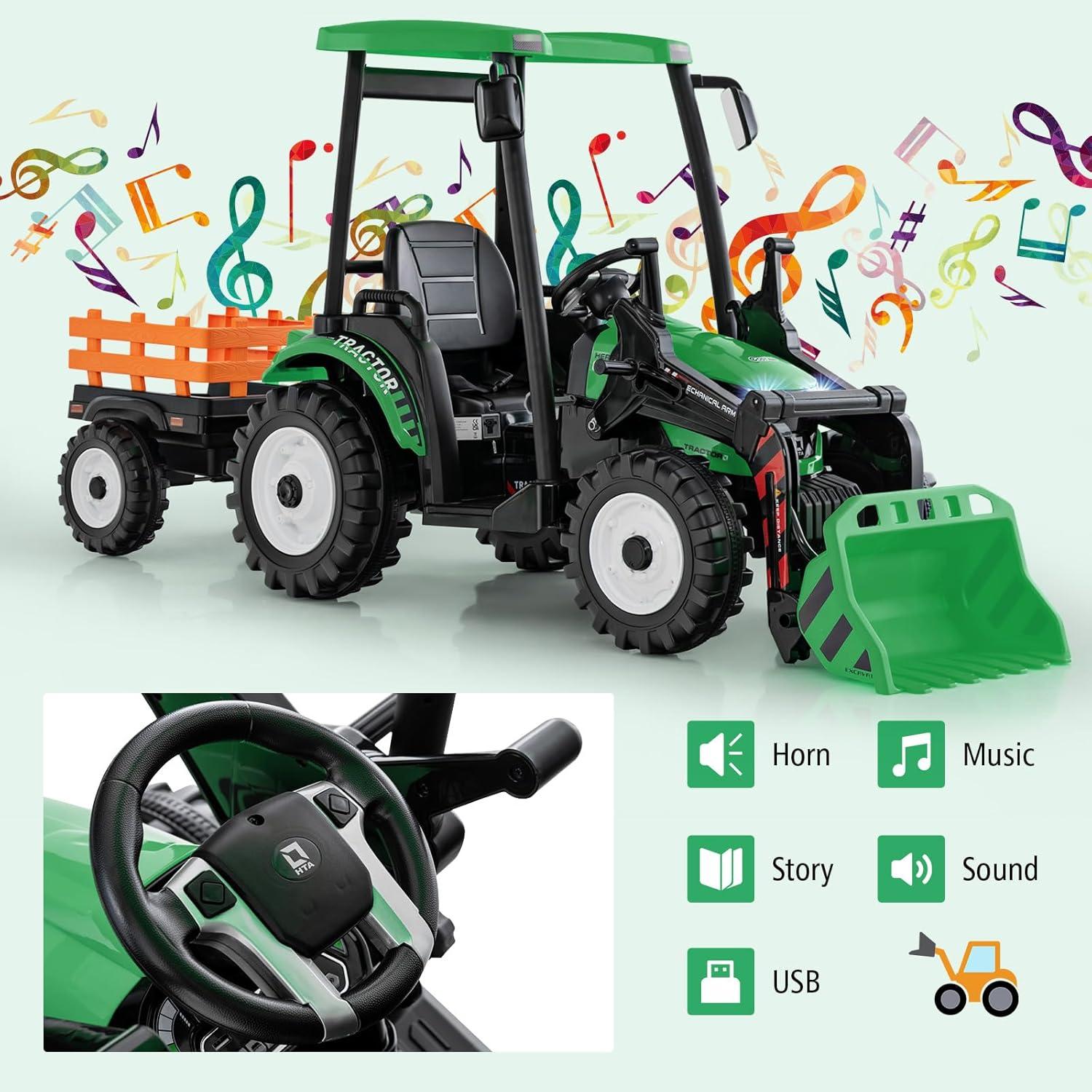 12 Volt Tractor and Trailer with Roof & Front Loader - Toymaster - Fagan Toys