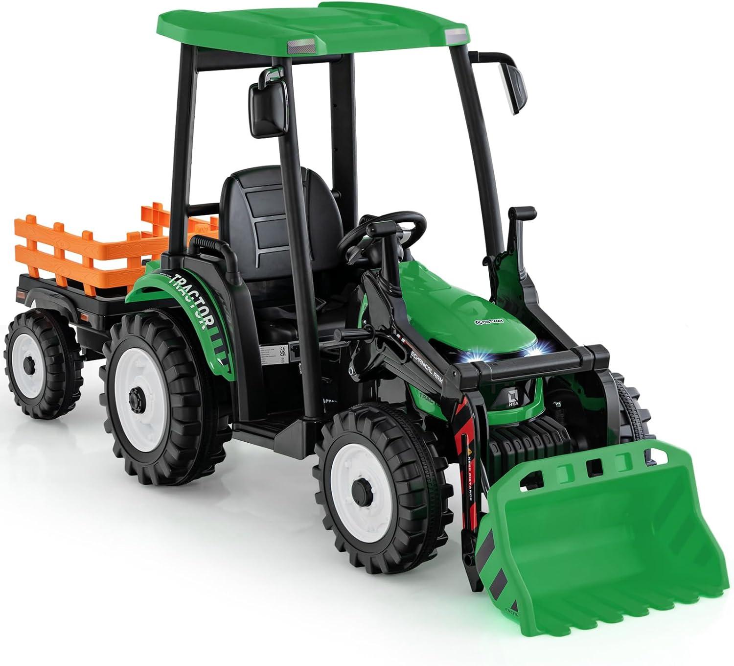 12 Volt Tractor and Trailer with Roof & Front Loader - Toymaster - Fagan Toys