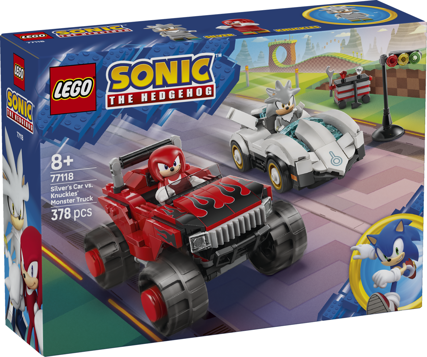 LEGO Sonic the Hedgehog Silver\u2019s Car vs. Knuckles\u2019 Monster Truck 77118