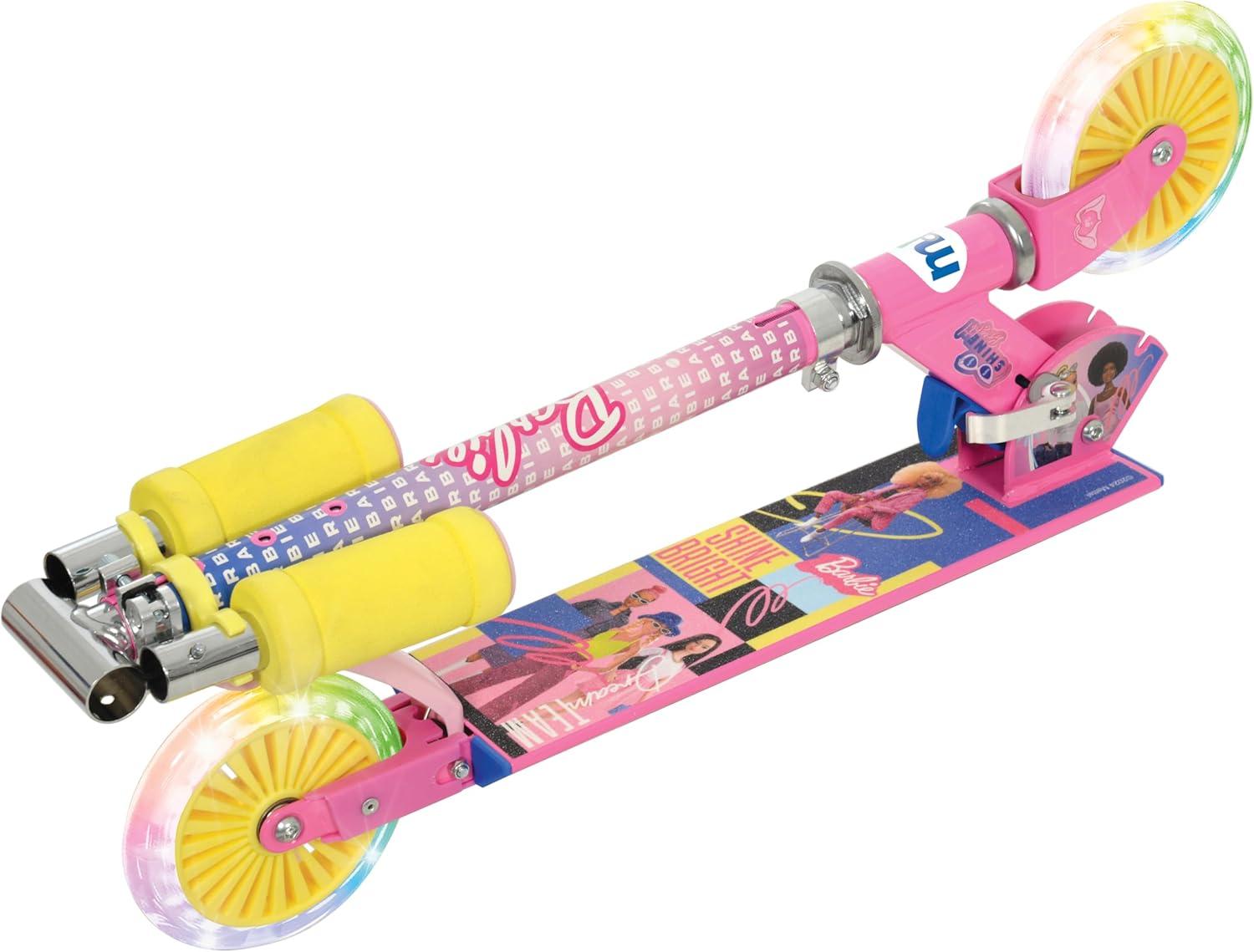 Barbie Kids Folding Inline Scooter with Motion-Activated Light-Up LED Wheels -  - Fagan Toys