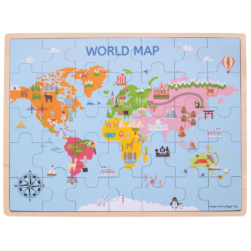 Bigjigs Toys World Map Puzzle - Educational Wooden Jigsaw - Bigjigs - Fagan Toys