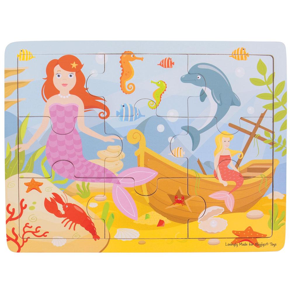 Bigjigs Toys 9 Piece Mermaid Wooden Jigsaw Puzzle Tray - Bigjigs - Fagan Toys