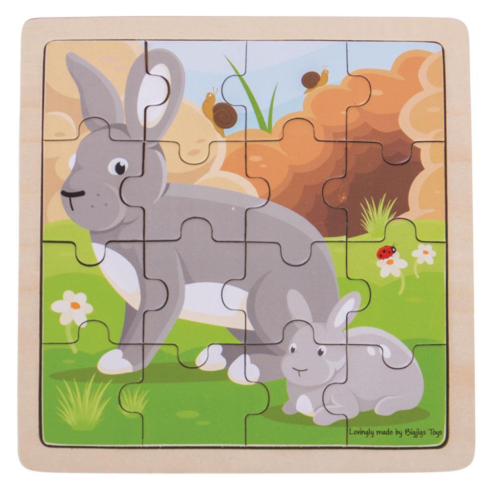 Bigjigs Toys Rabbit & Bunny Puzzle - Wooden Animal Jigsaw - Bigjigs - Fagan Toys