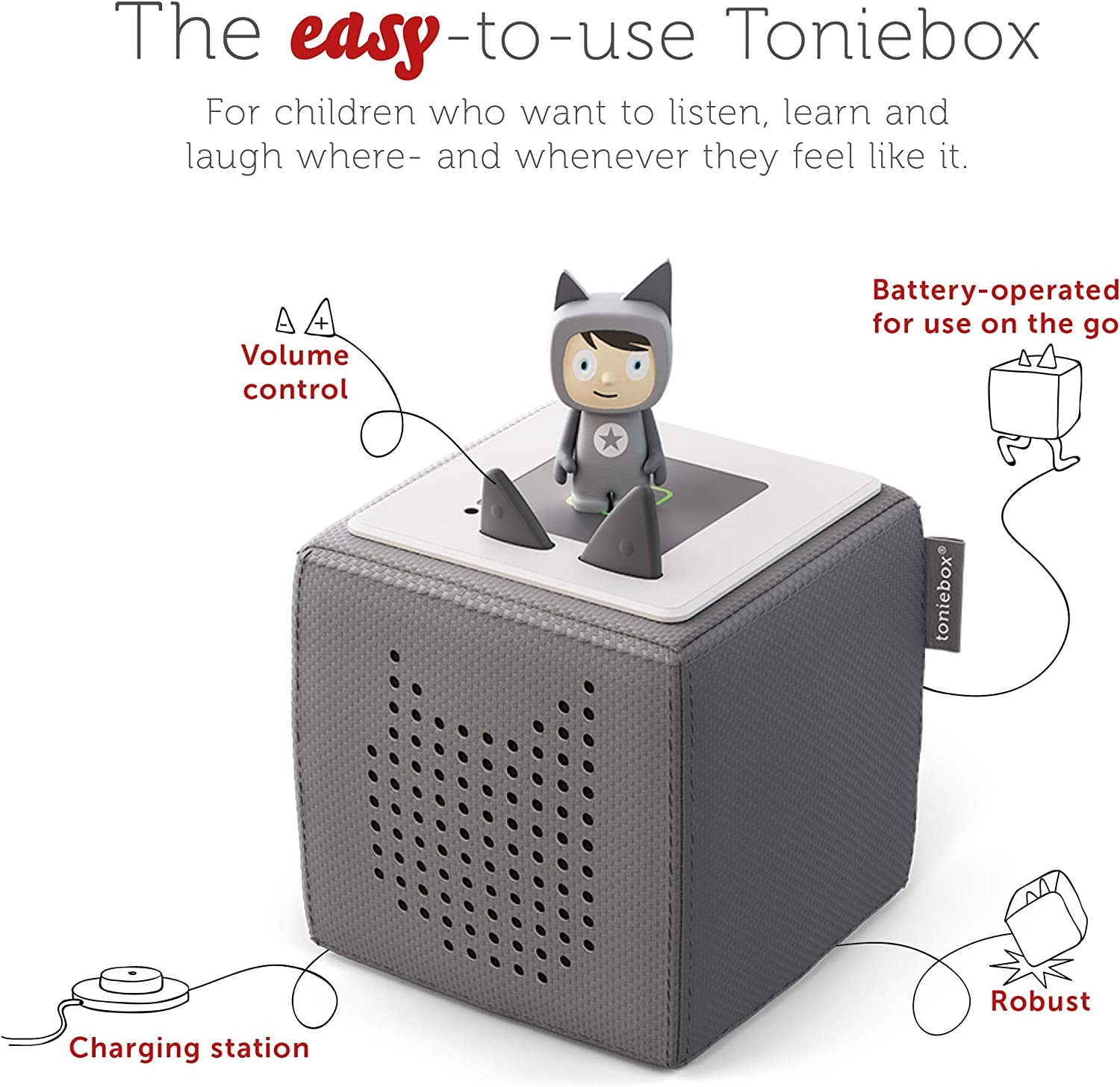 tonies Toniebox Starter Set incl 1 Creative Character, Audio Player - Grey