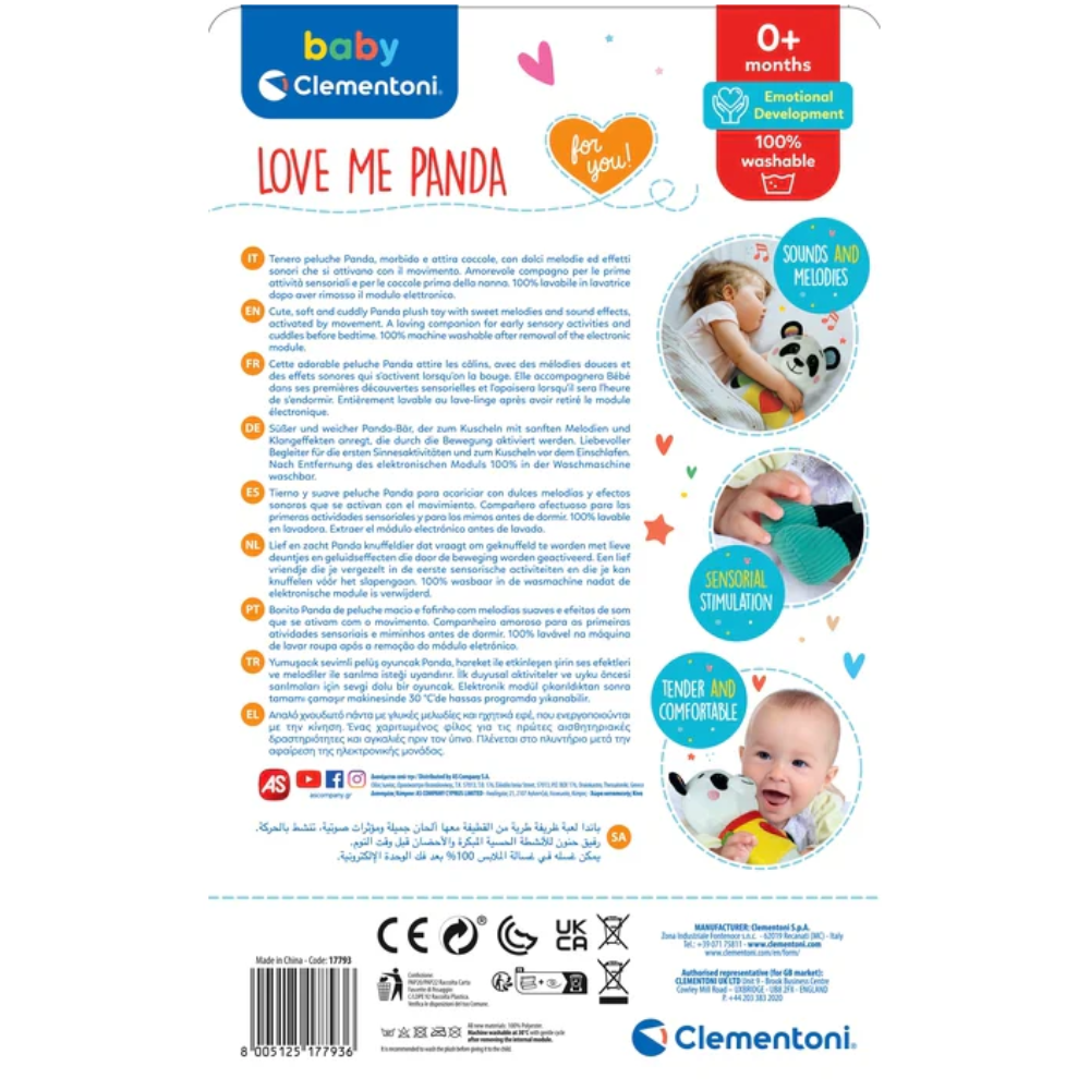 Clementoni Baby Love Me Panda Musical Soft Toy - Toymaster - Fagan Toys