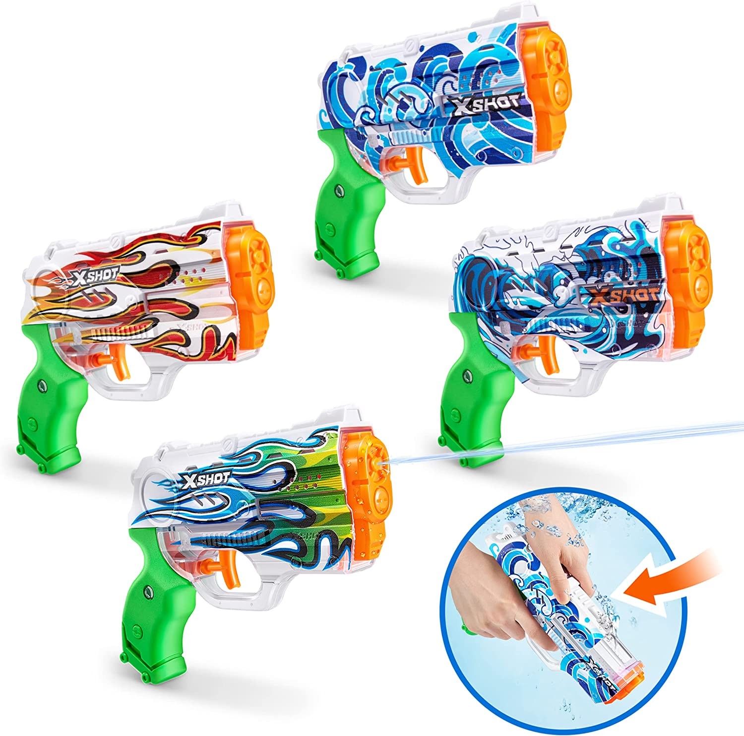 X-Shot Skins Water Guns Fast Fill (4 Pack) - Toymaster - Fagan Toys