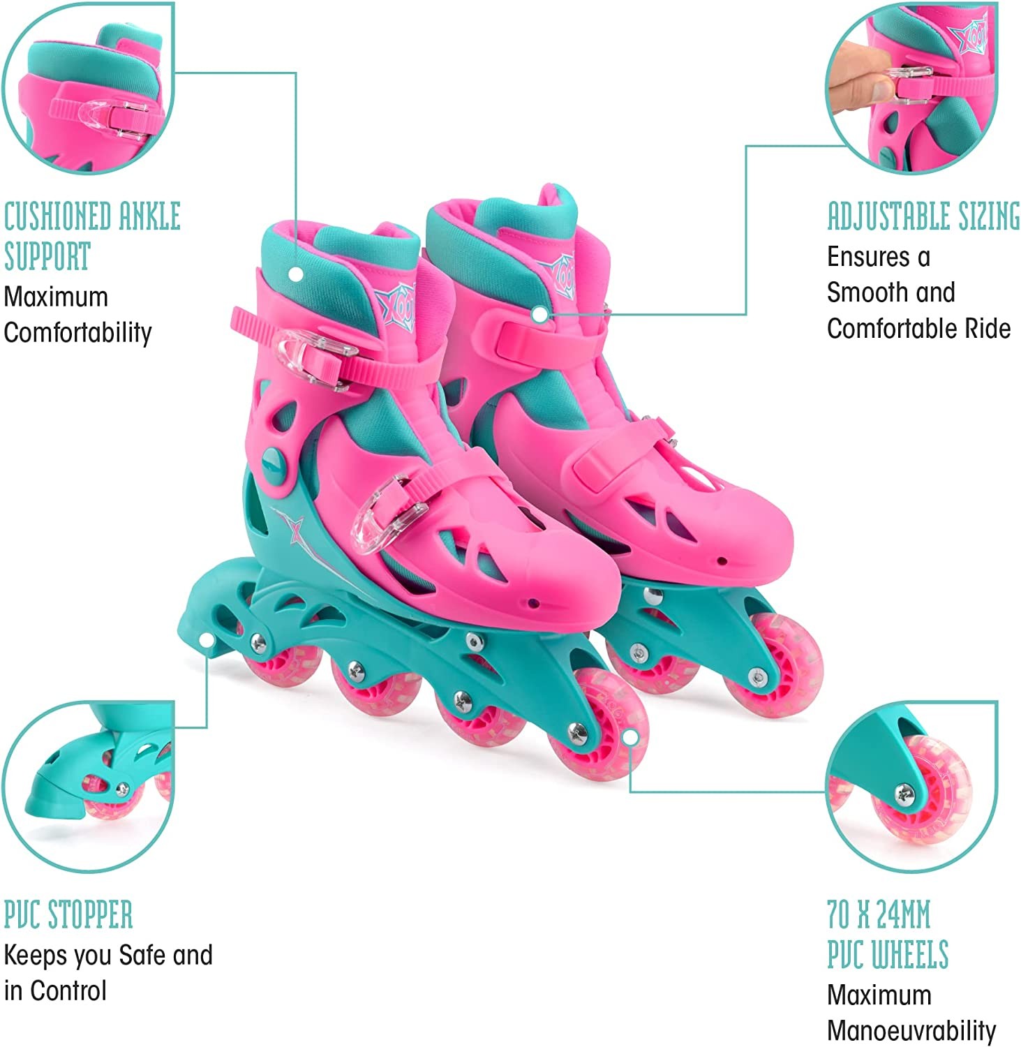 Xootz Kids Inline Skates Pink Size 13 - 3 Xootz Kids Inline Skates Pink Size 13 - 3