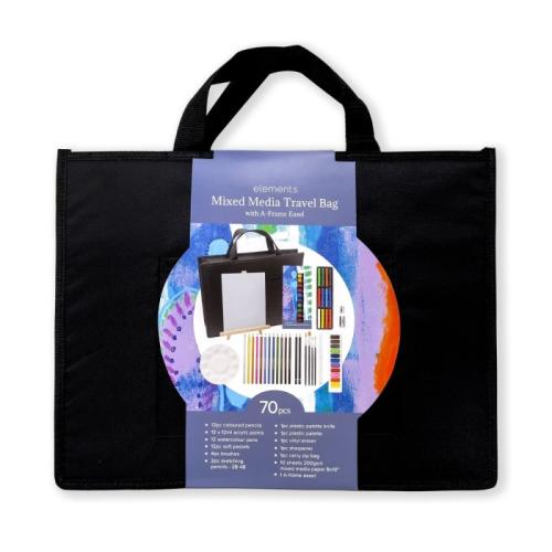 Elements Mixed Media Travel Bag 100 piece Set with A Frame Easel