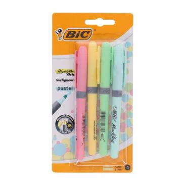 BIC CARD 4 PASTEL HIGHLIGHTER GRIP - ASST