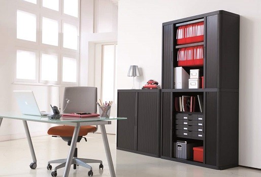 Design Your Own Easy Office Tambour Cupboard 100cm H with 4 shelves EOTAM2M-Black-Config