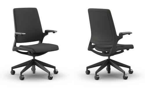Eva Ergonomic Chair.Solid Back Black Frame. Black Fabric Seat
