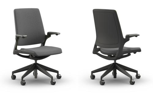 Eva Ergonomic Chair.Solid Back Black Frame. Dark Grey Fabric Seat