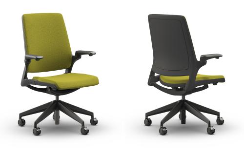 Eva Ergonomic Chair.Solid Back Black Frame. Green Fabric Seat