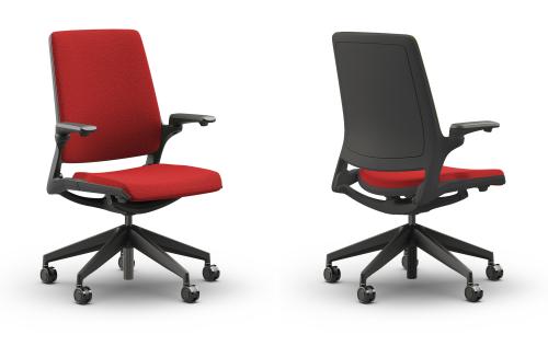 Eva Ergonomic Chair.Solid Back Black Frame. Red Fabric Seat