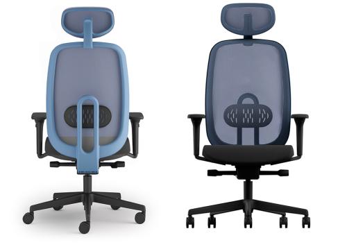 Maeve Operators Chair Blue with Headrest. Black Fabric Seat