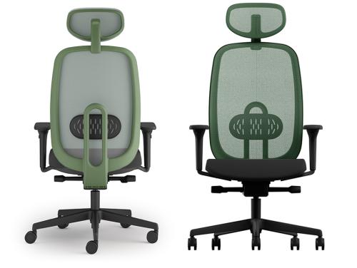 Maeve Operators Chair Green with headrest. Black Fabric Seat 