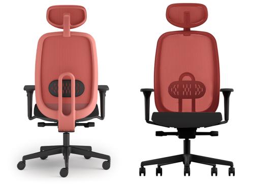 Maeve Operators Chair Teracotta Red with headrest. Black Fabric Seat