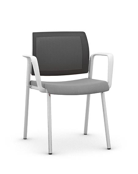 Kind Mesh Visitor Chair White Frame  Light Grey Seat