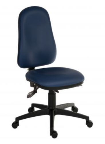 Office Ergo Comfort Blue PU high back executive operator chair, certified for 24hr use. Comfort Arm Rests optional.