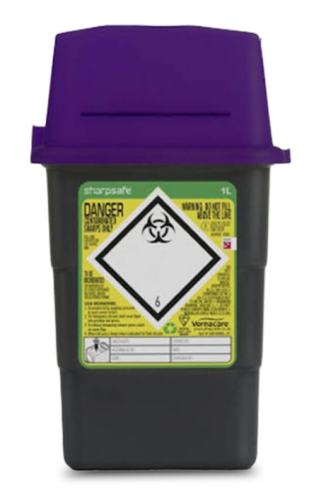 1L Grey Sharps Bin with Purple Lid (Cytotoxic)