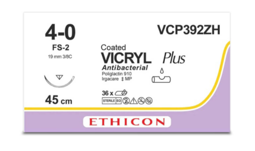 VICRYL PLUS | Braided | Violet | 4-0 | 45cm | 1xReverse cutting | 19mm | 3/8C | Pack of 36