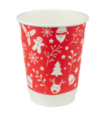 CUPS RED CHRISTMAS DESIGN DOUBLE WALL 12oz ECDW12R (500)