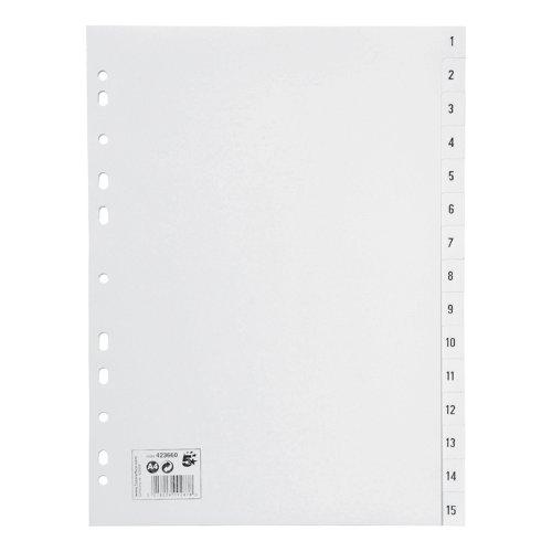 INDEX 1-15 A4 WHITE POLYPROPYLENE MULTIPUNCHED 120 MICRON 423660 (1)