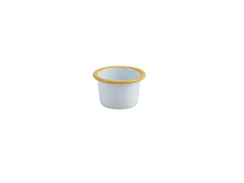 Enamel Ramekin White with Yellow Rim 7 cm Dia 90ml/3.2oz