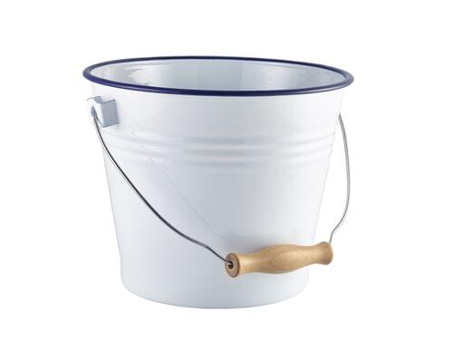 Enamel Bucket White with Blue Rim 16cm Dia