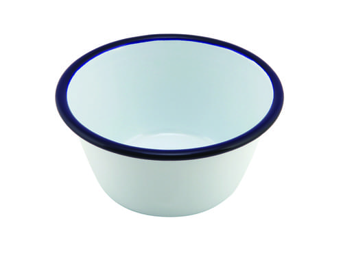 Enamel Round Deep Pie Dish White & Blue 12cm