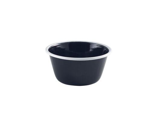 Enamel Deep Pie Dish Black with White Rim 12cm