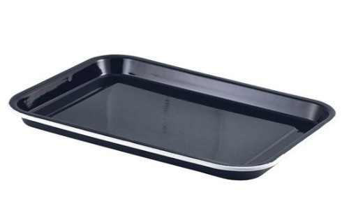 Enamel Serving Tray Black with White Rim 33.5x23.5x2.2cm