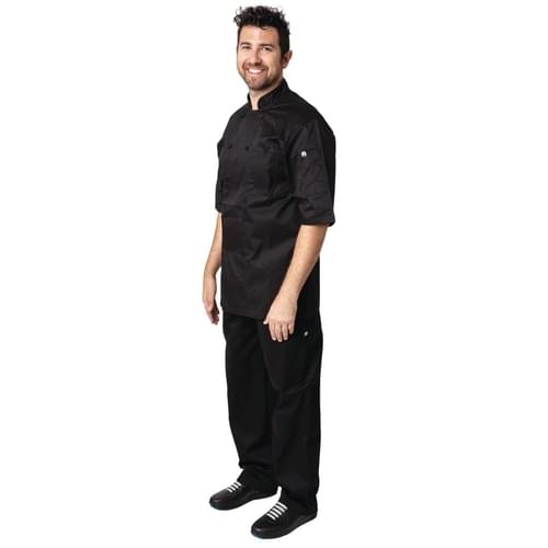 Chefs Works Montreal Cool Vent Unisex Short Sleeve Chefs Jacket Black 4XL