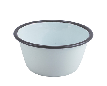 Enamel Round Deep Pie Dish White with Grey Rim 12cm