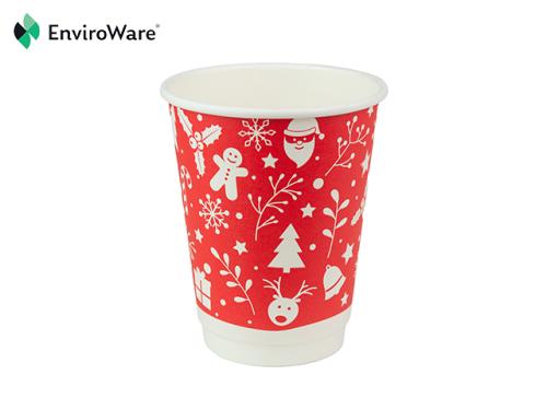 CUPS RED CHRISTMAS DESIGN DOUBLE WALL 12oz ECDW12R (500)