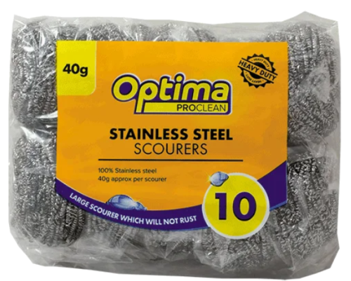 SCOURERS STAINLESS STEEL LARGE 40g (10)