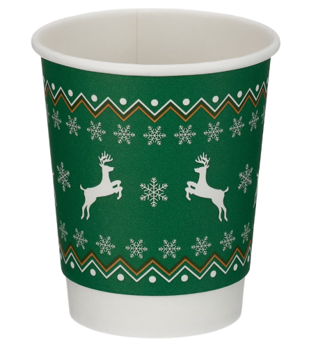 CHRISTMAS CUPS DOUBLE WALLED GREEN 8oz (500)
