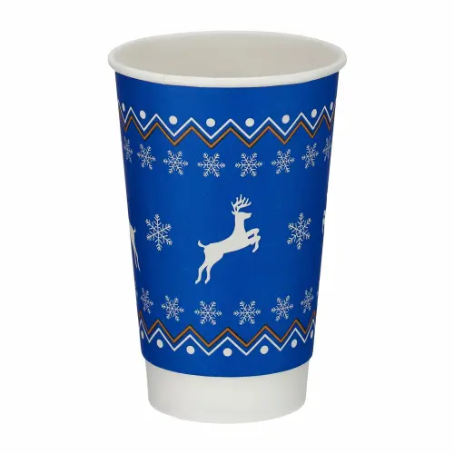 CHRISTMAS CUPS DOUBLE WALLED BLUE 16oz (500)