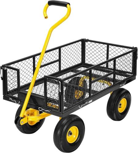 VIVOHOME Hand Trolley 400 kg Capacity Durable Transport Cart with 4 inch Pneumatic Tires and 180° Rotatable 80 cm Handle Heavy Duty Metal Grids BLACK